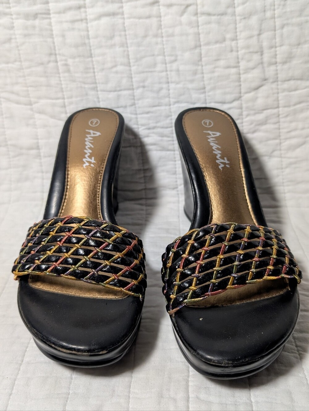 Avanti Multi-Colour Metallic Woven Black Wedge Slides